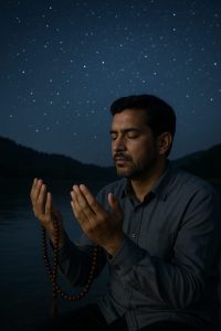 a man praying with his hands together - Islamic daily routein